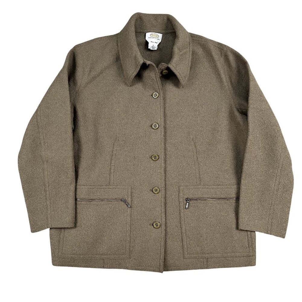 Talbots Coat Womens Alpaca & Wool Blend Olive‎ Green Winter Coat Sz 1XP